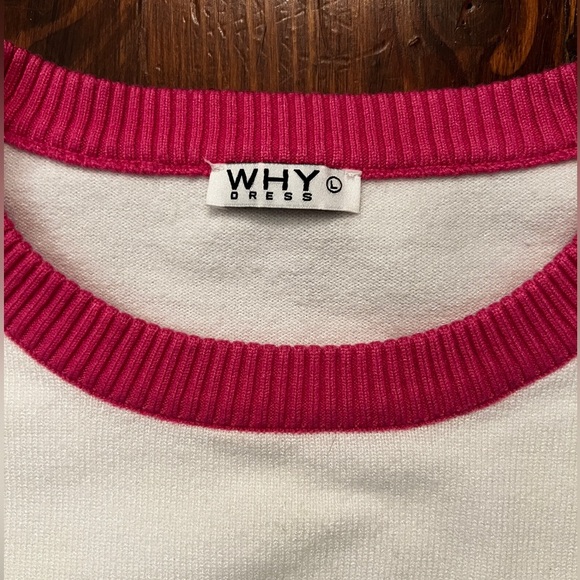 WHY DRESS Fa La La La Candy Cane Sequin Christmas Holiday Sweater White & Pink - Picture 7 of 11